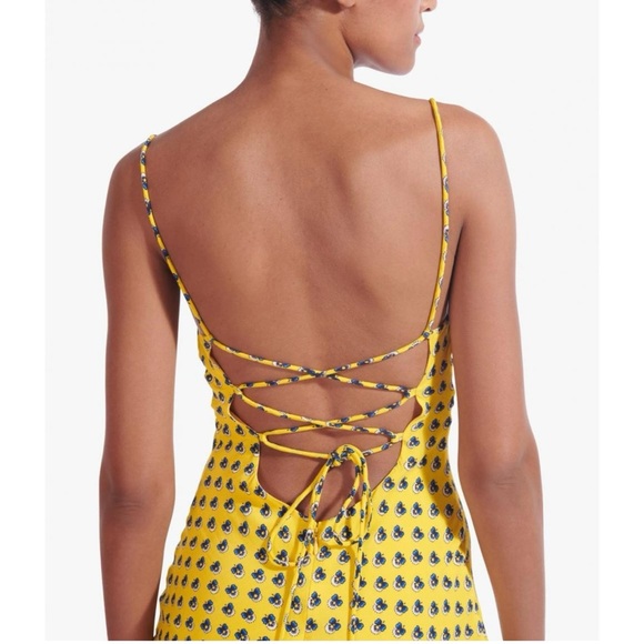 Staud Bellamy Dress in Soleil Calico / Lace Up Backless Maxi Dress w/ Slit - Picture 4 of 16